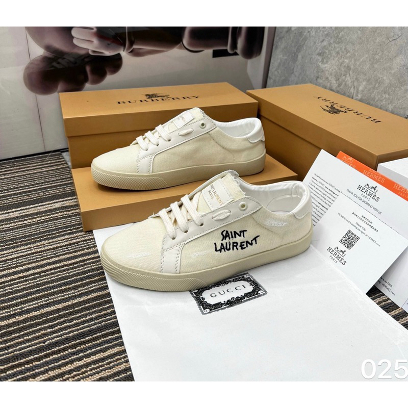 Giày buộc dây vải bò Sant Lauren màu kem - giày dây basic ảmh + video thật