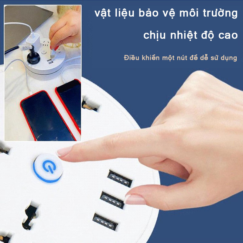 Ổ cắm điện thông,Ổ cắm điện đa năng,15 lỗ Dây Dài 2.8m,có cổng sạc USB,cuộn tròn thông minh bảo vệ,có công tắc