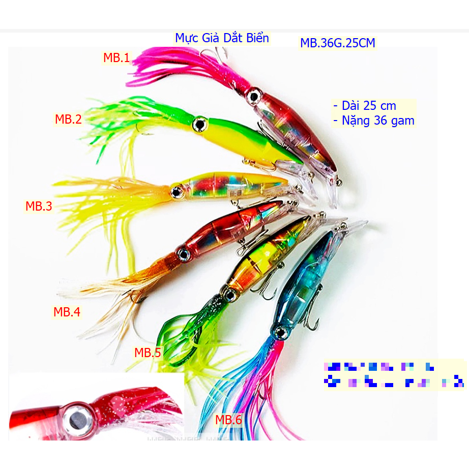 Mồi hình con mực chuyên chạy cá biển Thu - Nhồng - Cờ loại lớn 25cm 36 gam