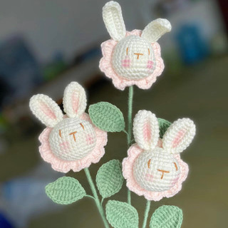 [Crochet-ảnh thật] Cây bông hoa thỏ bằng len, đan móc thủ công