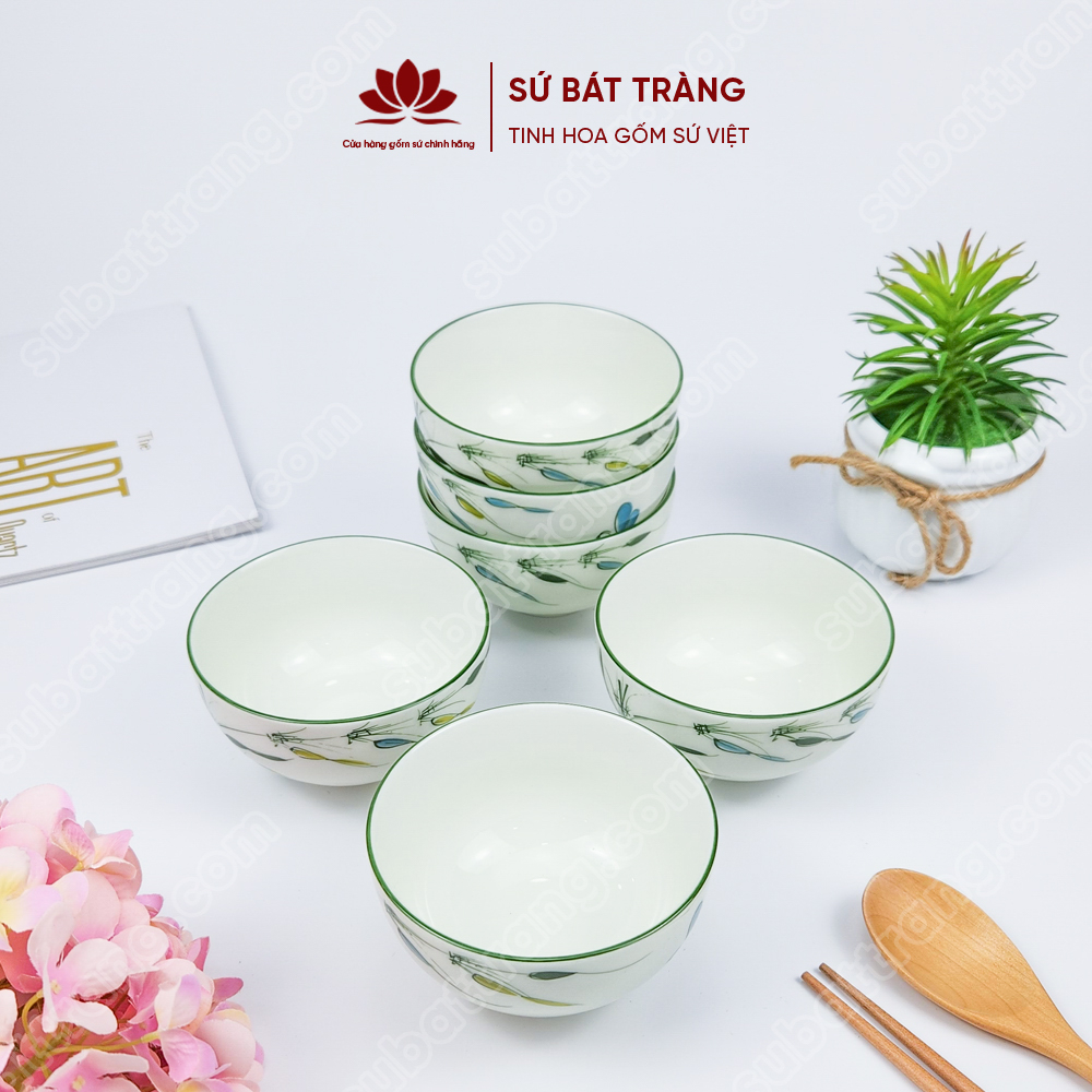 Bộ bát ăn cơm vẽ trúc chuồn sứ Bát Tràng đẹp - Bộ 10 và 6 bát