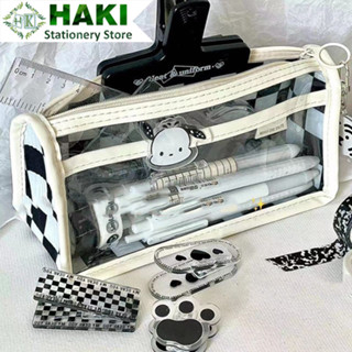 Túi đựng bút caro trong suốt HAKI nhiều ngăn đựng dụng cụ học tập tiện dụng TB08