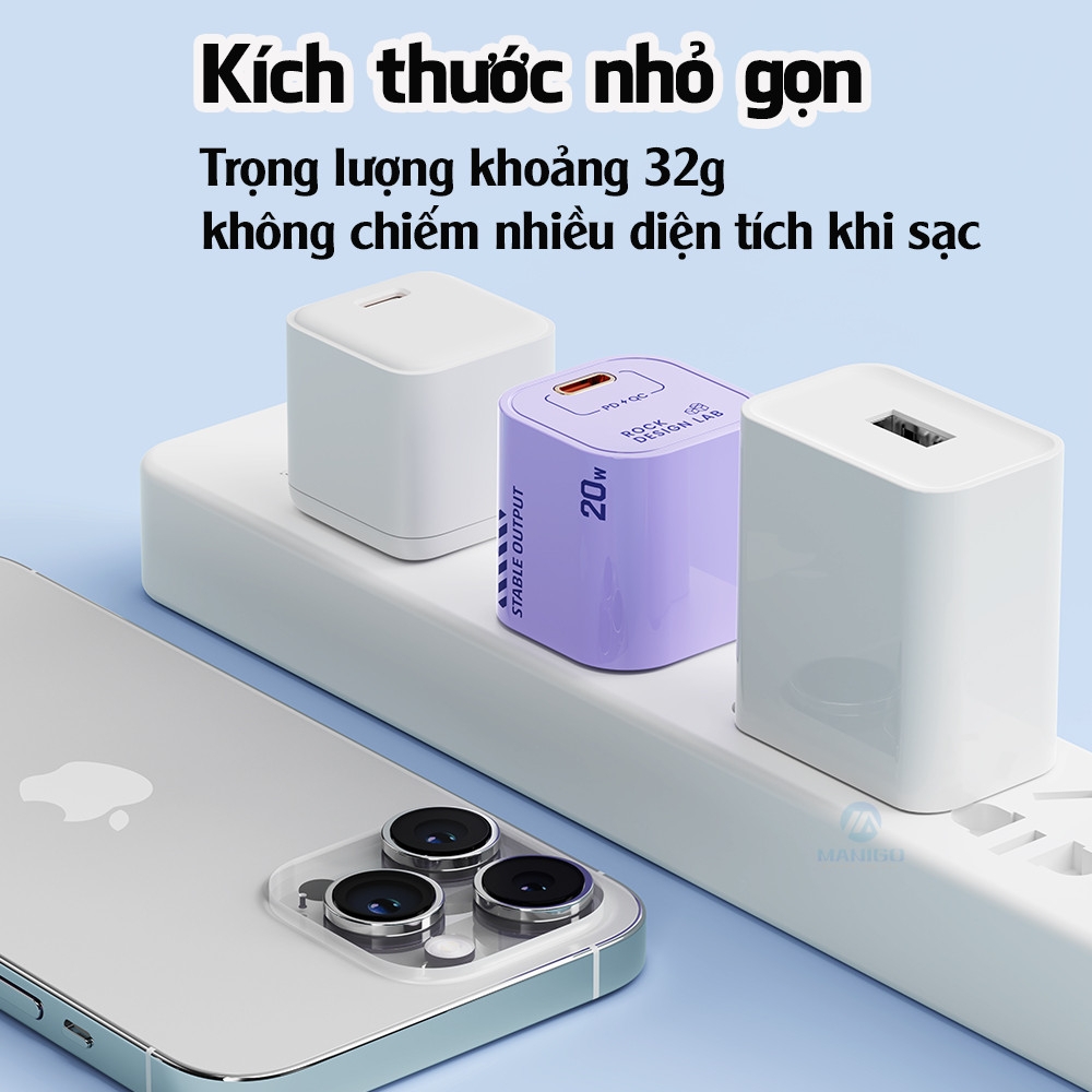 Củ sạc nhanh iphone chuẩn PD 20W Rockspace T86 ổn định không nóng hàng bảo hành 12 tháng bảo hành 1 đổi 1