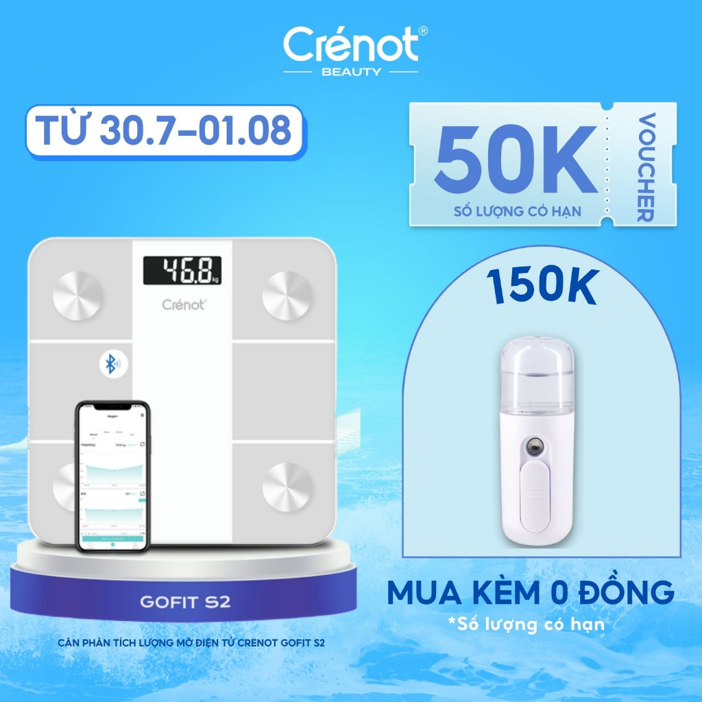 Cân Phân Tích Lượng Mỡ Điện Tử Thông Minh Crenot Gofit S2 Đo 15 Chỉ Số Sức Khoẻ Mini Bluetooth Béo Cơ Thể Body Fat Scale