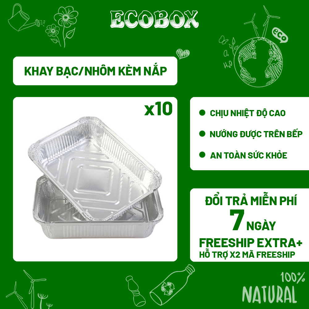 SET 10 Khay Bạc, Khay Nhôm Đựng Thức Ăn, Thực Phẩm, Tặng Kèm Nắp, Hộp Nhôm Chịu Nhiệt Độ Cao, An Toàn Sức Khỏe