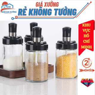 [Giá Xưởng HCM] Lọ đựng gia vị thủy tinh, hũ thủy tinh đựng muối, tiêu, đường, tương, nước mắm... gắn kèm muỗng múc
