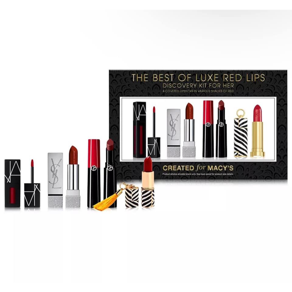 Set 4 Son Macy's The Best Of Luxe Red Lips Discovery Kit (YSL 145 - Giorgio 504 - Carolina Herrara 310 - Nars Starwoman)