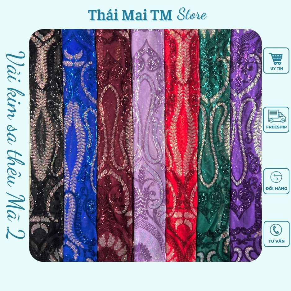 Vải kim sa thêu,Mã 2,Hàng co giãn 4 chiều-chuyên lên áo dài,đầm thời trang ThaiMaiTM
