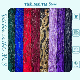 Vải kim sa thêu,Mã 3,Hàng co giãn 4 chiều-chuyên lên áo dài,đầm thời trang ThaiMaiTM