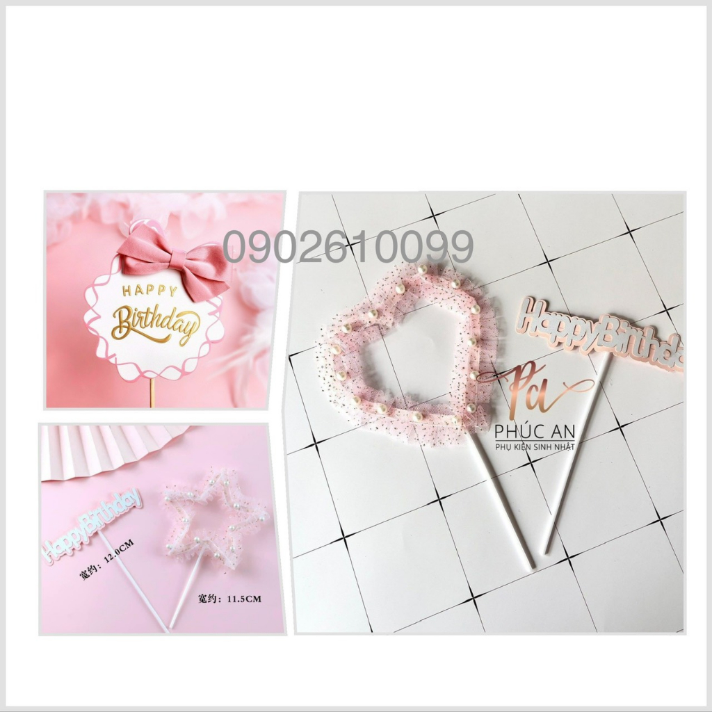Que Cắm Trang Trí Bánh Kem Chữ Happy Birthday Phong Cách Châu Au