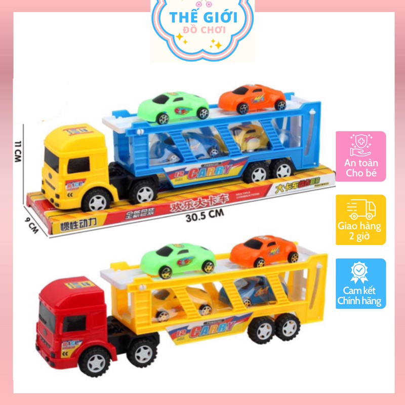 Mô hình xe conttainer chở 4 siêu xe, xe tải chở máy bay,máy múc, xe tăng đồ chơi cho bé
