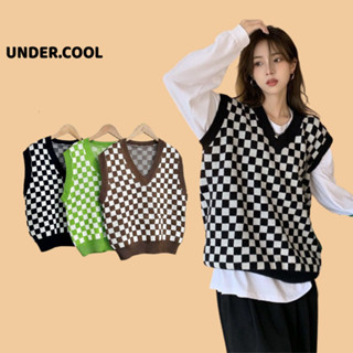 Áo Gile Nữ Len Cổ Chữ V Hàn Quốc UNDERCOOL hoạt tiết caro ô vuông Unisex áo len không tay dáng xuông cá tính ABL17