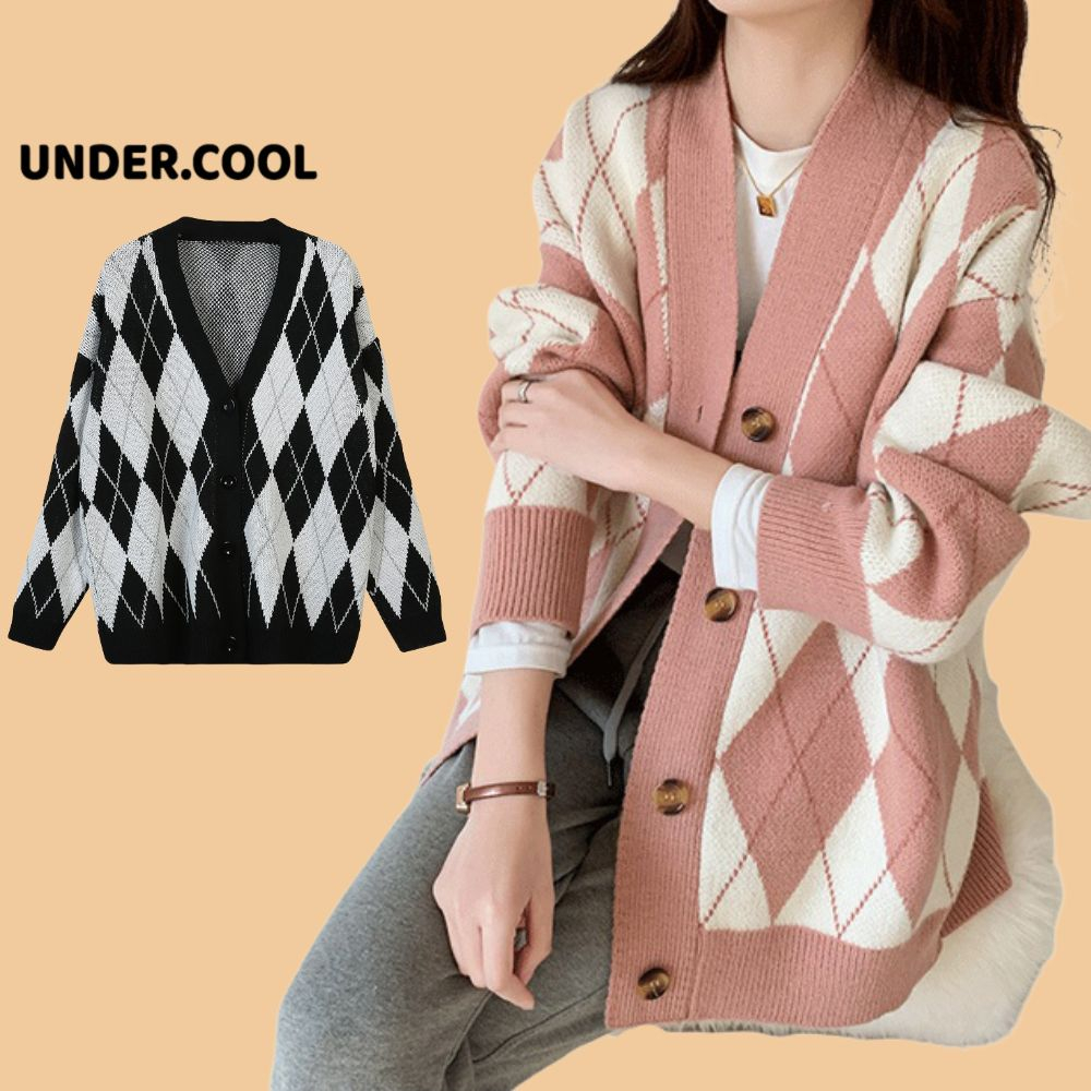 Áo Khoác Cardigan Dáng Dài UNDERCOOL chất Len hoạ tiết Caro Kim Cương Trám dáng rộng Freesize