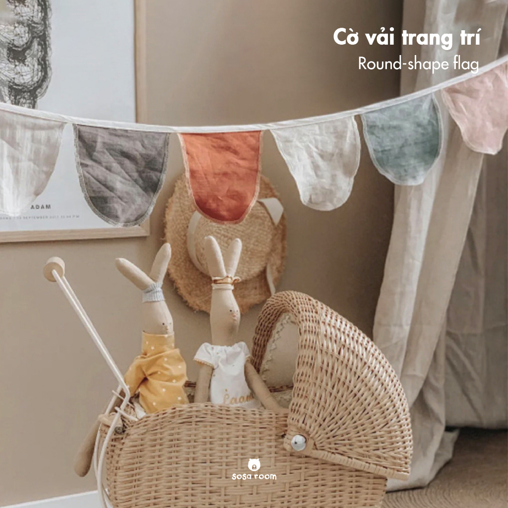 Dây cờ vải trang trí phòng cho bé 2m, backdrop treo tường chụp ảnh decor