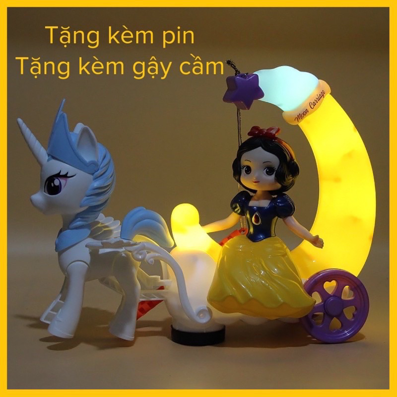 Lồng Đèn Trung Thu Cho Bé Loại Đẹp có nhạc - Xe Ngựa Pony kéo công chúa Elsa, Bạch Tuyết cưỡi trăng