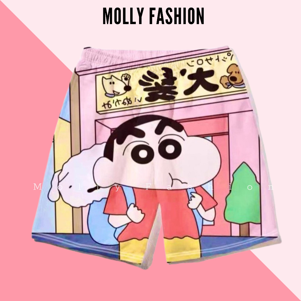 Quần Short hoạt hình SHIN ĐI HỌC Unisex dành cho nam nữ mặc nhà 38-65kg Molly Fashion