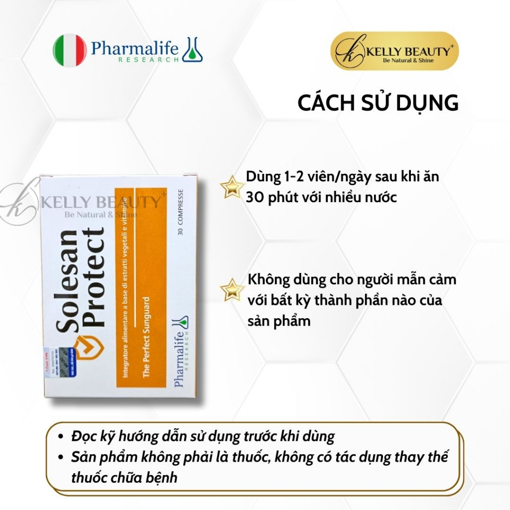 Viên Uống Chống Nắng Solesan Protect Pharmalife - Chống Nắng Nội Sinh, Làm Sáng Da, Hỗ Trợ Da Nám Sạm | Kelly Beauty