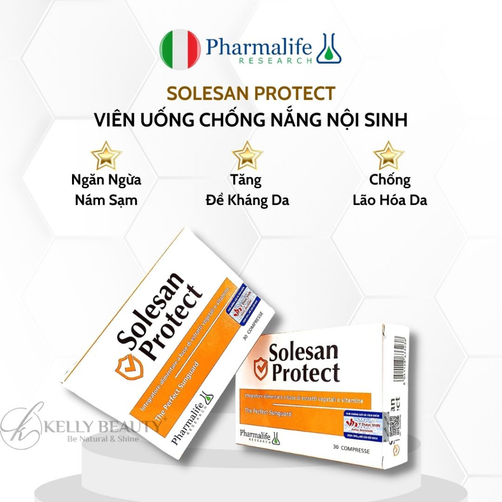 Viên Uống Chống Nắng Solesan Protect Pharmalife - Chống Nắng Nội Sinh, Làm Sáng Da, Hỗ Trợ Da Nám Sạm | Kelly Beauty