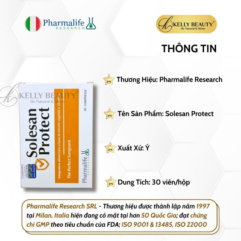 Viên Uống Chống Nắng Solesan Protect Pharmalife - Chống Nắng Nội Sinh, Làm Sáng Da, Hỗ Trợ Da Nám Sạm | Kelly Beauty