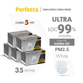 Combo 5 Hộp Khẩu Trang Y Tế Cao Cấp Perfetta Ultra 4 Lớp Kháng Khuẩn, Lọc Bụi Mịn PM 2.5 (35 cái/hộp)