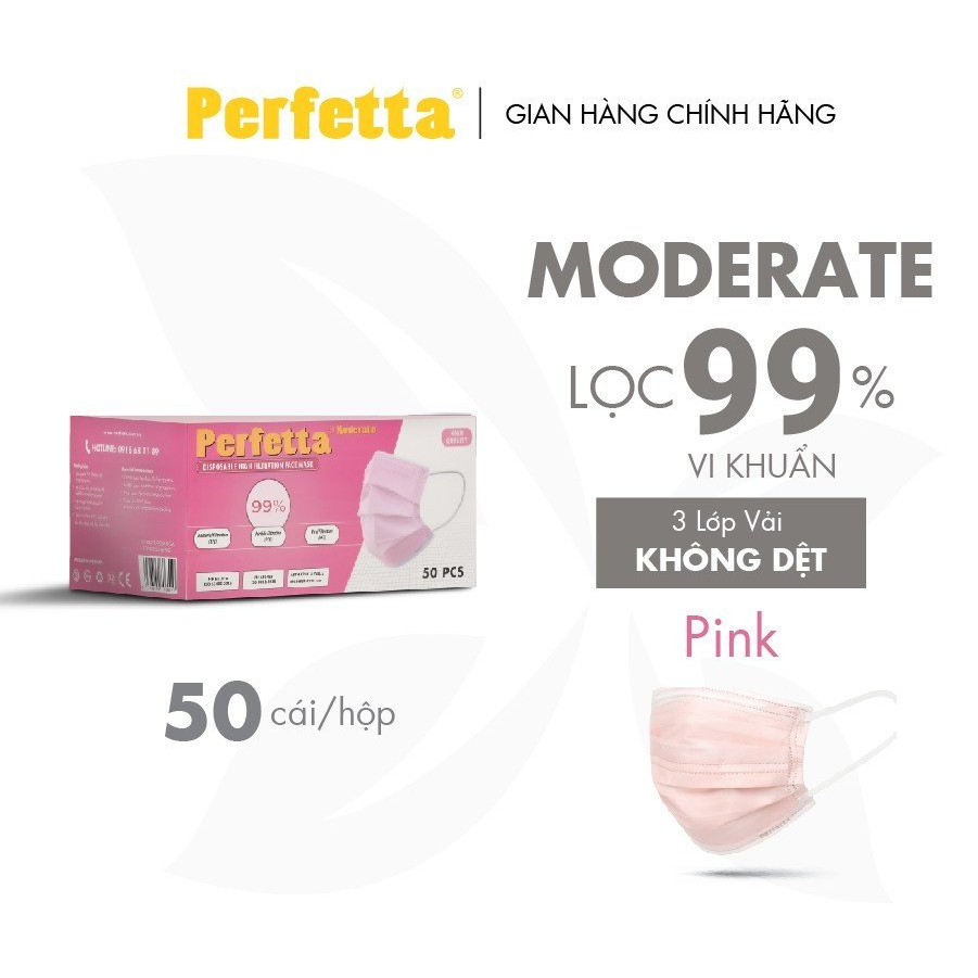 Khẩu Trang Y Tế Cao Cấp Perfetta Moderate 3 Lớp Kháng Khuẩn (50 cái/hộp)