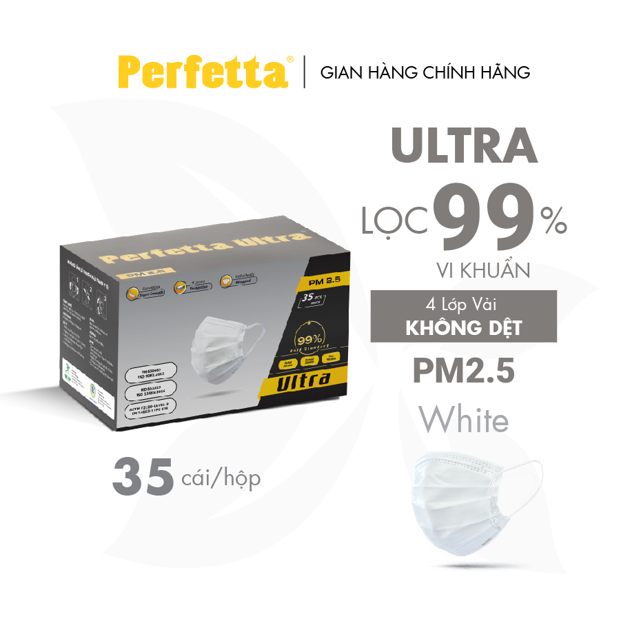 Khẩu Trang Y Tế Cao Cấp Perfetta Ultra 4 Lớp Kháng Khuẩn, Lọc Bụi Mịn PM 2.5 (35 cái/hộp)