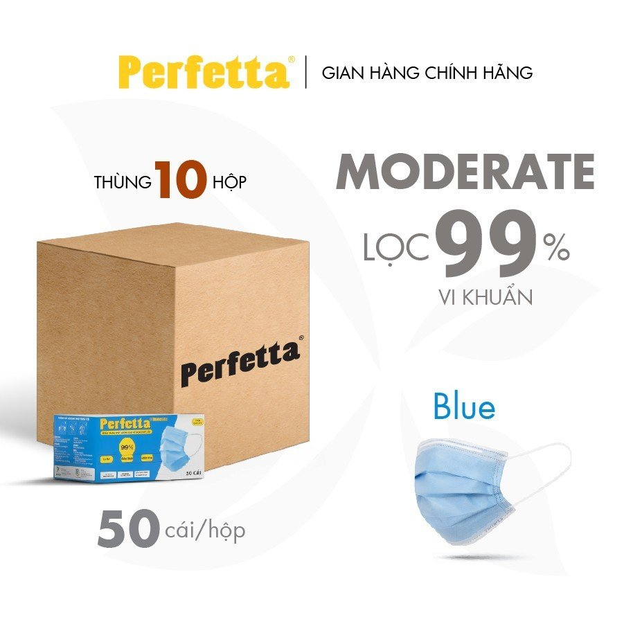 [Thùng 500 cái] Khẩu trang y tế 3 lớp Perfetta Moderate Trắng/Xanh/Đen (50 Cái/ Hộp)