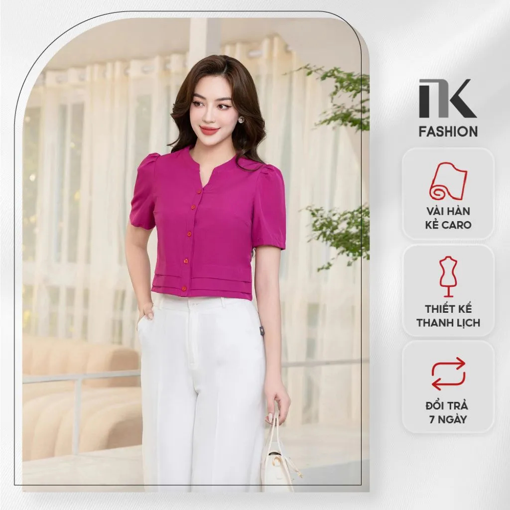 Áo Sơ Mi Nữ Cổ Tàu V Xếp Eo NKSM2304002 NK Fashion Công Sở Nữ, Cổ Điệu, Trẻ Trung Phù Hợp Đi Làm Đi chơi, Vải Thoáng Mát