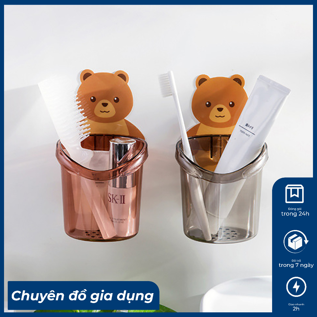 Cốc đựng bàn chải đánh răng hình gấu có lỗ thoát nước tiện lợi - Dreamshop86