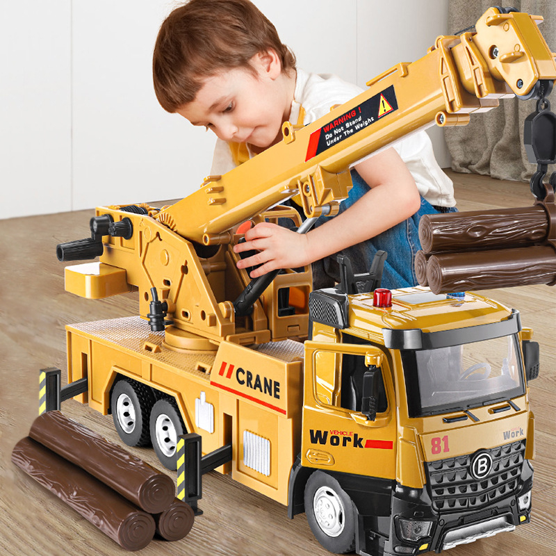Đồ Chơi Mô Hình Xe Cần Cẩu Hợp Kim Có Âm Thanh, Đèn Sáng Và Trục Có Thể Kéo Dài