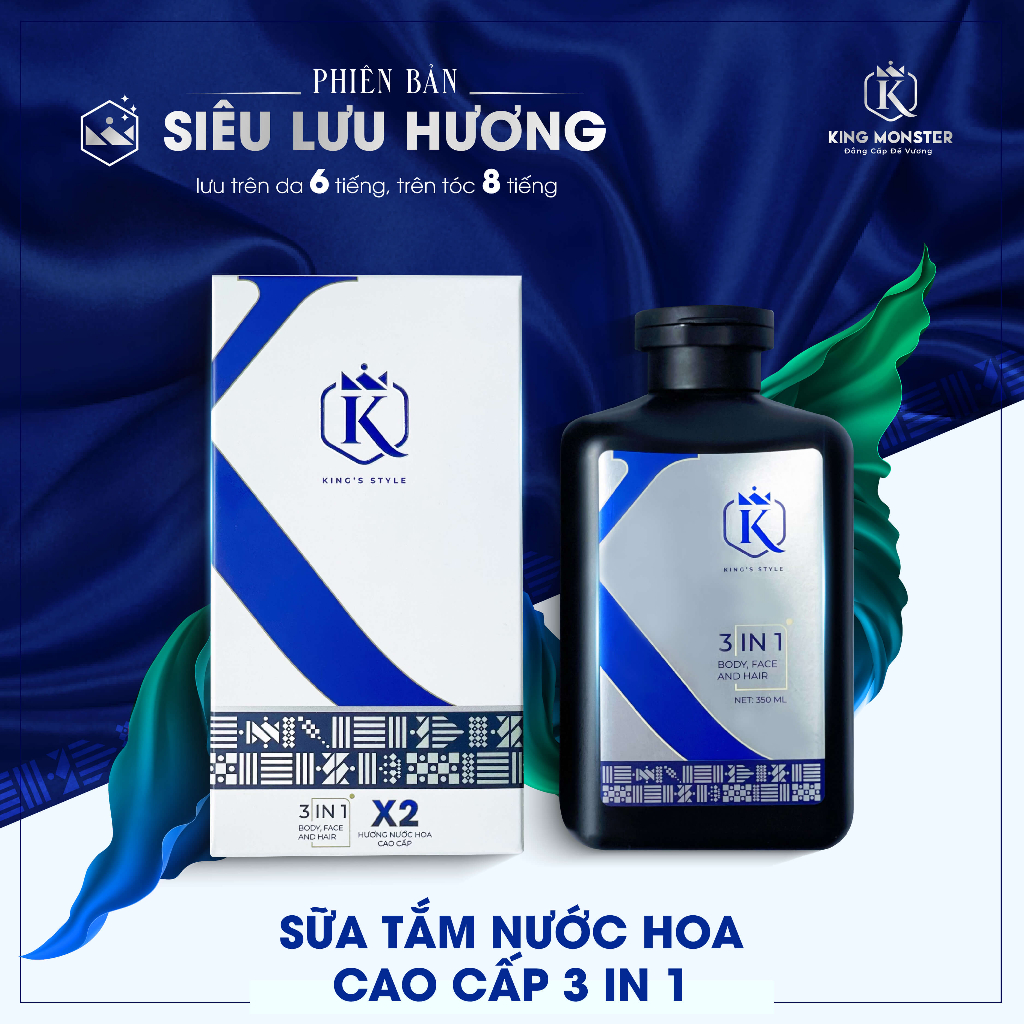 Sữa tắm gội hương nước hoa cao cấp KING MONSTER 3 in 1 350ml