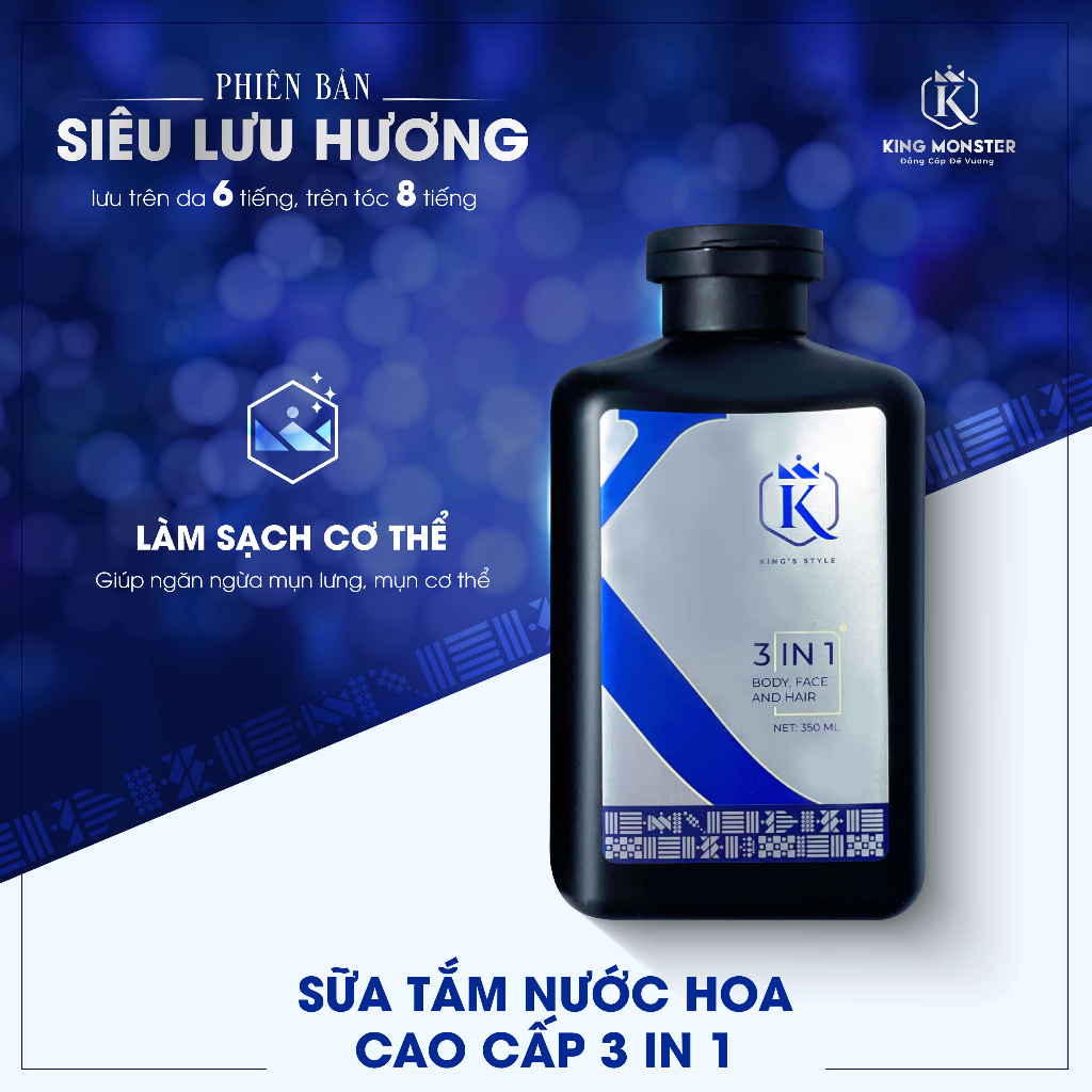 Sữa tắm gội hương nước hoa cao cấp KING MONSTER 3 in 1 350ml