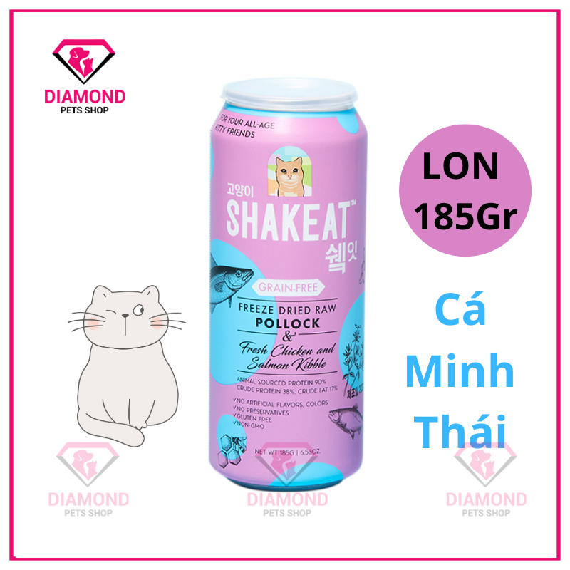(185Gr) Thức ăn DINH DƯỠNG cho MÈO mọi lứa tuổi SHAKEAT Lon 185Gr vị Cá Minh Thái