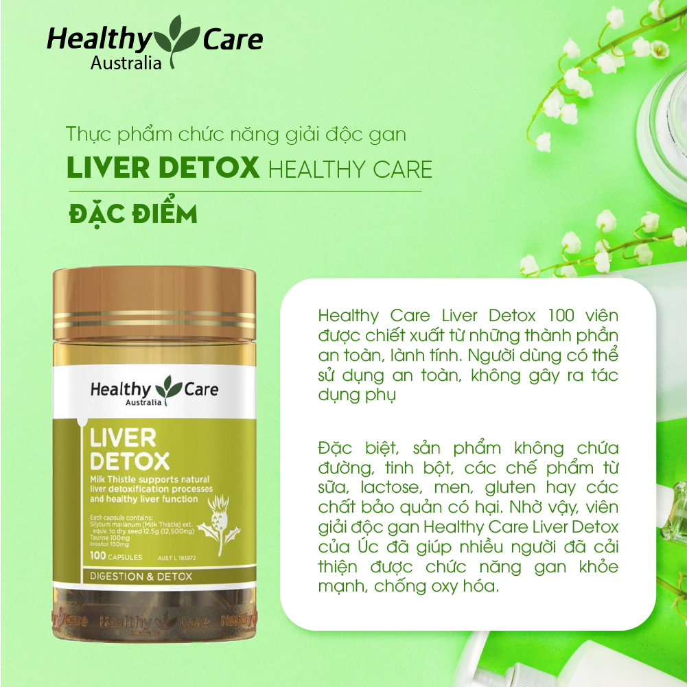 Giải độc gan Liver Detox Healthy Care thanh lọc thải độc bổ gan và làm mát gan 100 viên nhập khẩu Úc