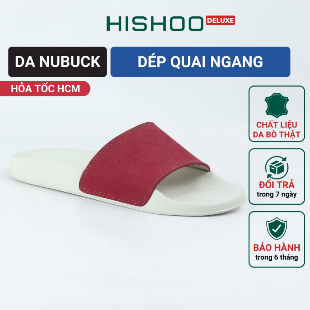 Dép quai ngang slipper Đỏ phấn cao cấp nam, nữ  HISHOO siêu nhẹ da Nubuck thời trang size 36 - 41 U111