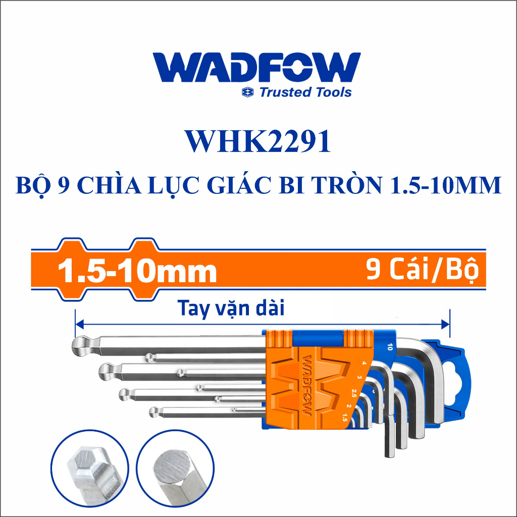 Bộ 9 Chìa Lục Giác Thường , bi tròn , sao  WADFOW / WHK1291 - WHK1292 - WHK2291 - WHK2292 - WHK3291 - WHK3292