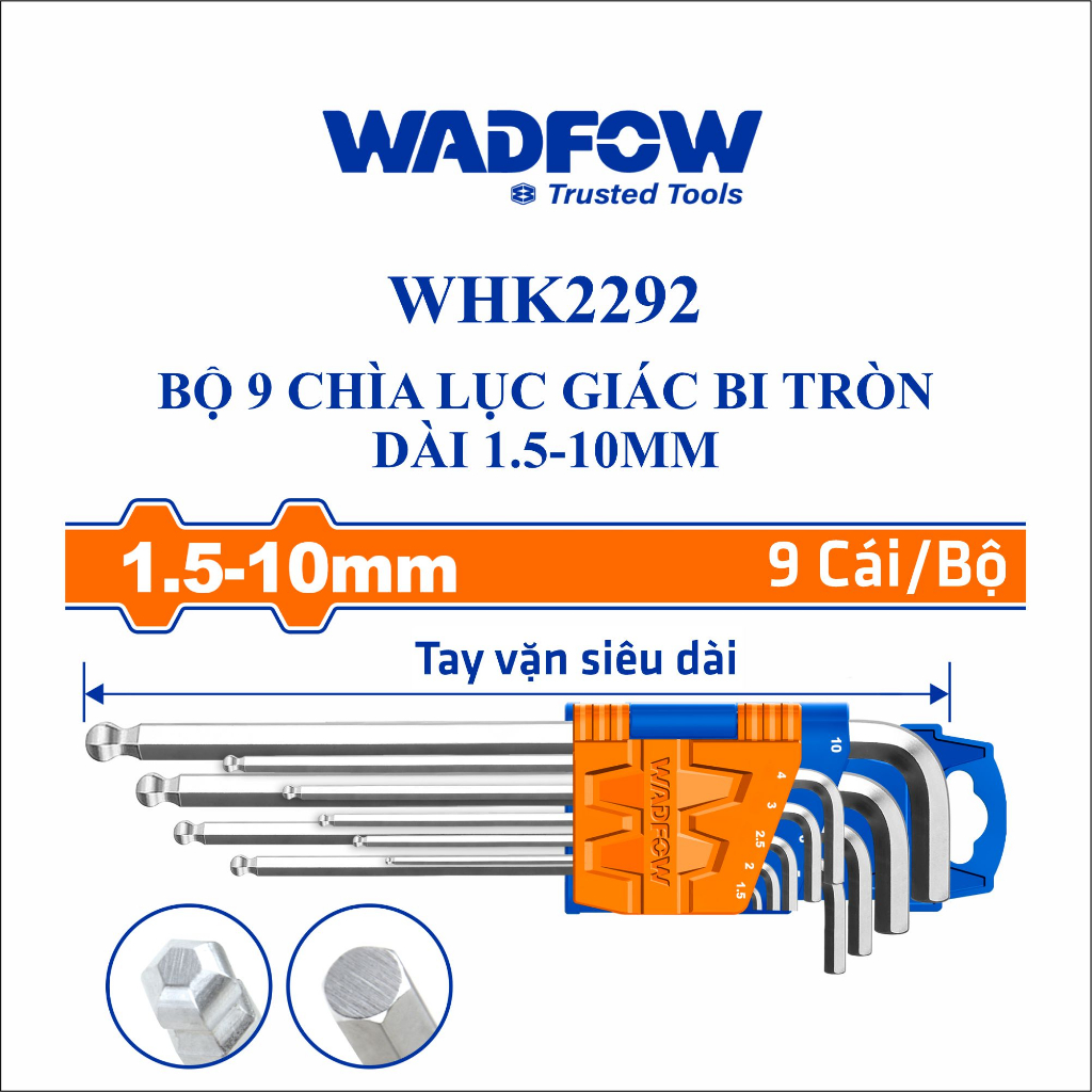 Bộ 9 Chìa Lục Giác Thường , bi tròn , sao  WADFOW / WHK1291 - WHK1292 - WHK2291 - WHK2292 - WHK3291 - WHK3292