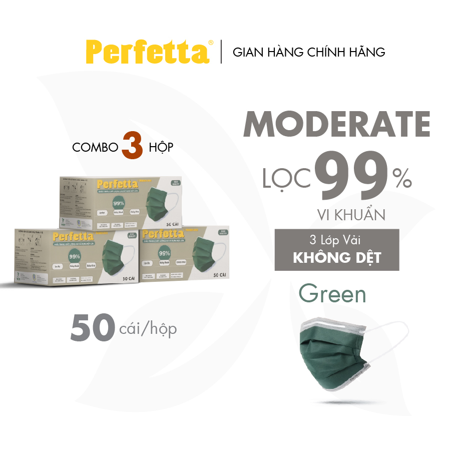 Combo 3 Hộp Khẩu Trang Y Tế Cao Cấp Perfetta Moderate 3 Lớp Kháng Khuẩn (50 cái/hộp)