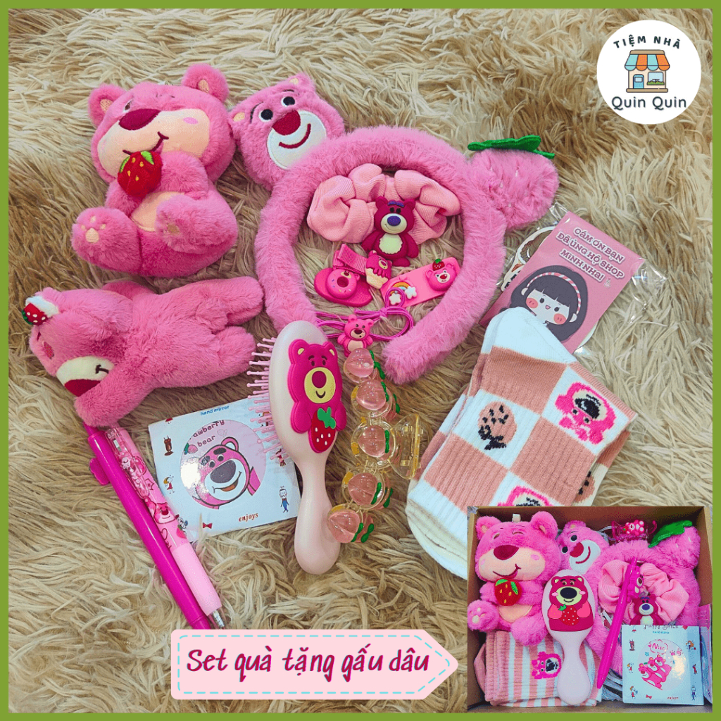 Set quà tặng gấu dâu Lotso đầy đủ phụ kiện, quà tặng sinh nhật, valentine, 8/3....vv