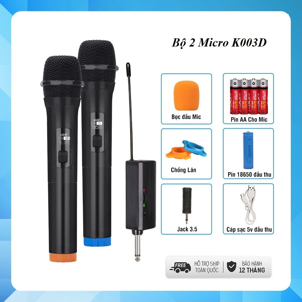 Bộ Micro Không dây Karaoke Kellytek K108 | W003 | W003A Chính hãng,hút âm, chống hú-Chuyên dùng cho amply, loa kéo