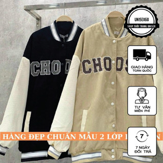 Áo Bomber Nhung tăm CHOOSE 2 lớp dày dặn,Áo khoác nam nữ form rộng Chất nhung tăm 2 lớp lót dù.