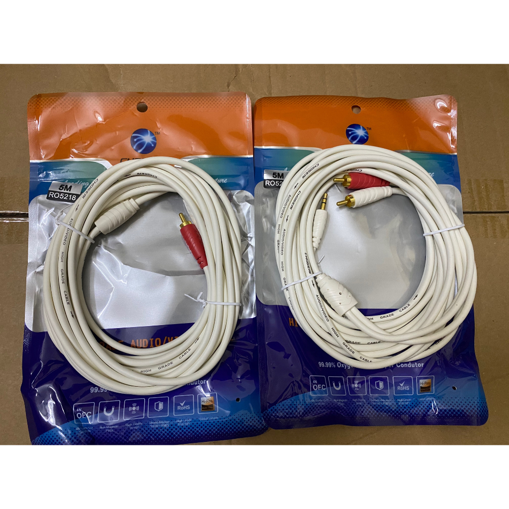 Dây Av 1 Ra 2 Choseal RO5218 , Dây Loa 1 Đầu 3.5 Ra 2 Đầu Av Cao Cấp Dài 1.8M, 3M, 5M, 10M, Chống Sôi, Nhiễu