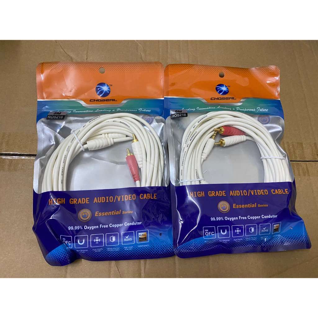 Dây Av 1 Ra 2 Choseal RO5218 , Dây Loa 1 Đầu 3.5 Ra 2 Đầu Av Cao Cấp Dài 1.8M, 3M, 5M, 10M, Chống Sôi, Nhiễu