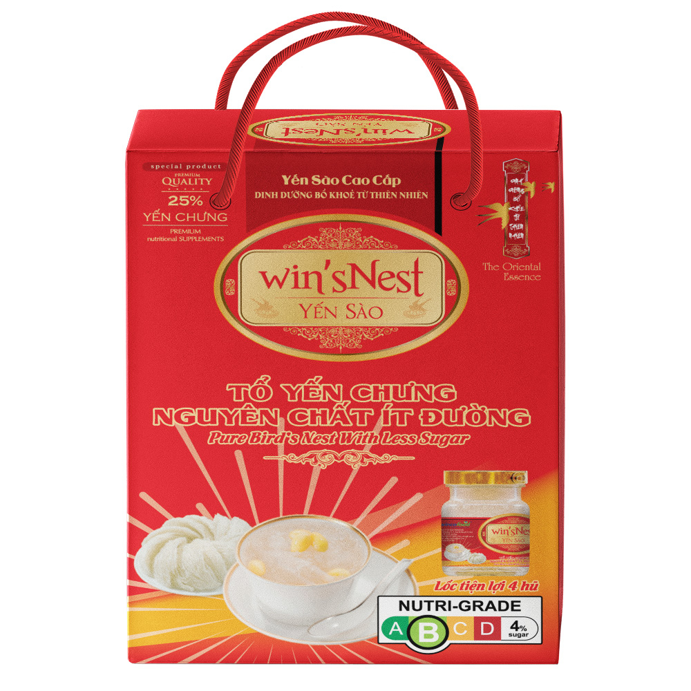 Yến Sào wins'Nest 25% tổ yến chưng nguyên chất ít đường (4 Lọ x 70 ml / Hộp)