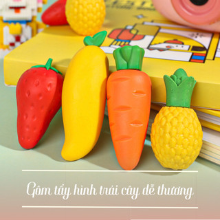 Gôm tẩy bút chì hình hoa quả dễ thương, xoài, carot, dâu tây, dứa, tẩy sạch nhẹ nhàng