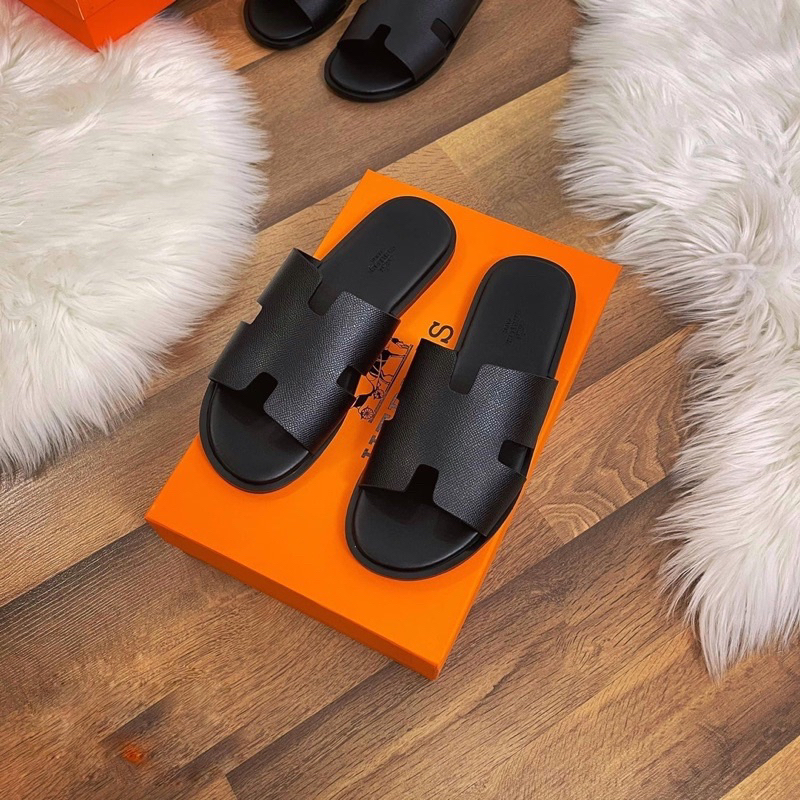 Dép HM Nam Nữ Da , Dép HERMES Quai Ngang Cao Cấp Full Bill Box