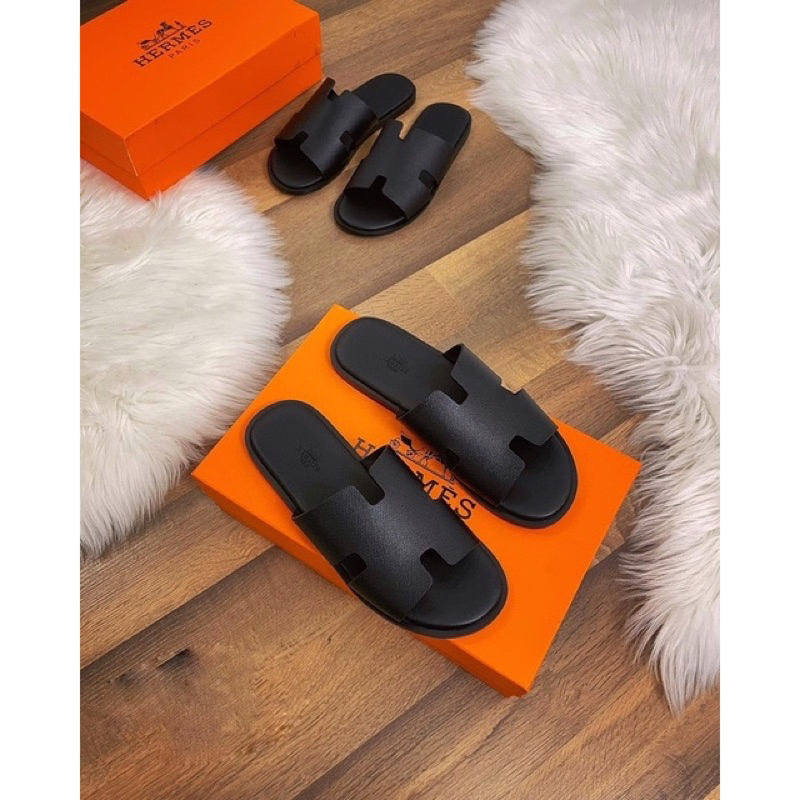 Dép HM Nam Nữ Da , Dép HERMES Quai Ngang Cao Cấp Full Bill Box