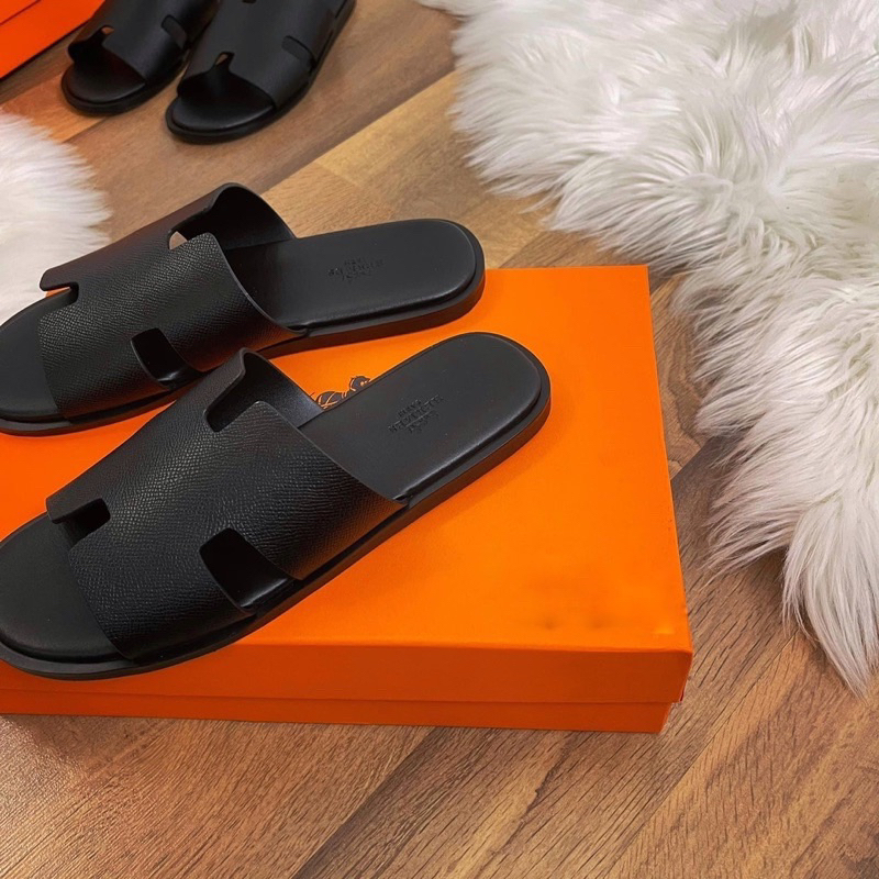 Dép HM Nam Nữ Da , Dép HERMES Quai Ngang Cao Cấp Full Bill Box