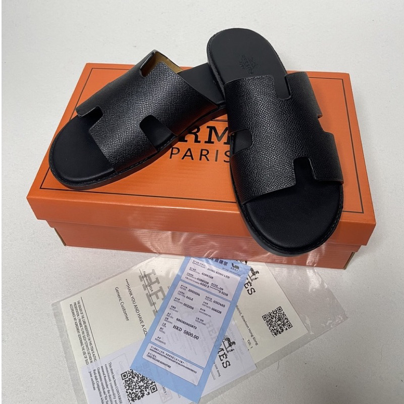 Dép HM Nam Nữ Da , Dép HERMES Quai Ngang Cao Cấp Full Bill Box