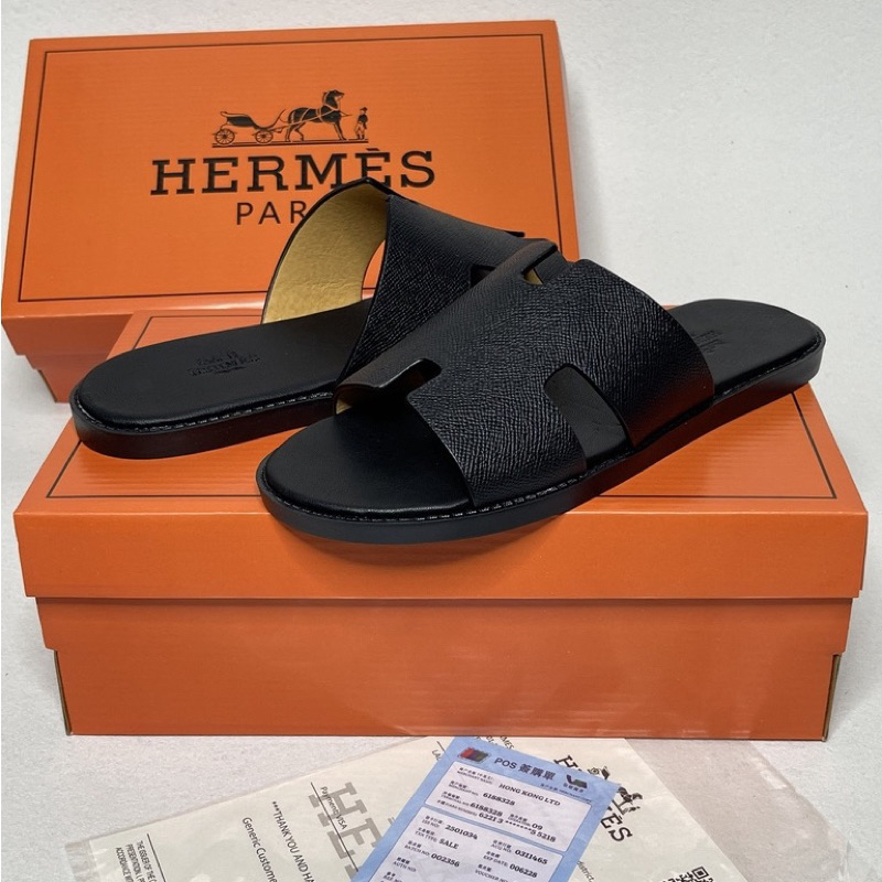 Dép HM Nam Nữ Da , Dép HERMES Quai Ngang Cao Cấp Full Bill Box